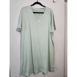 Real Essentials Womens Sz 1X Henley Sleep Shirt PJ Top Dress Mint Green Soft